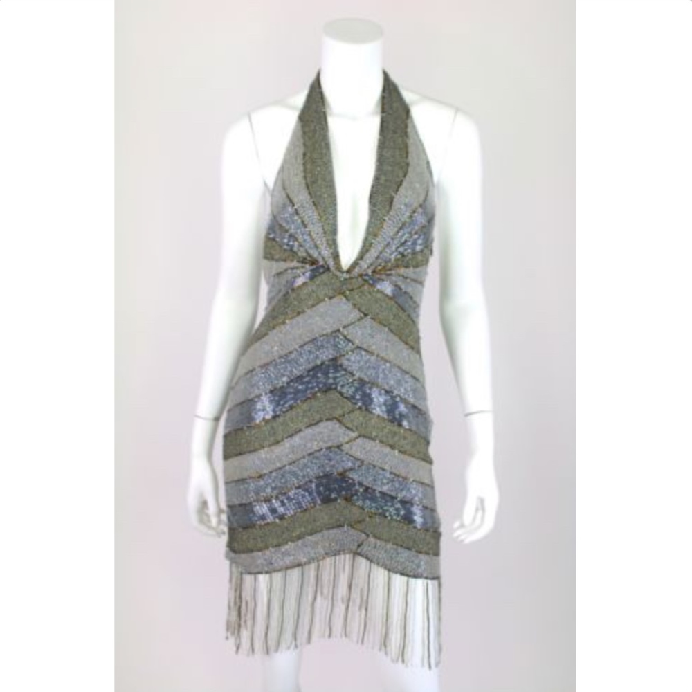 NWT Marciano Dress Beaded Halter Silk Sequin Mini